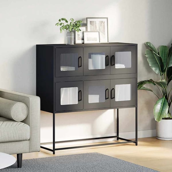 vidaXL Skjenk svart 100,5x39x107 cm kaldvalset stål