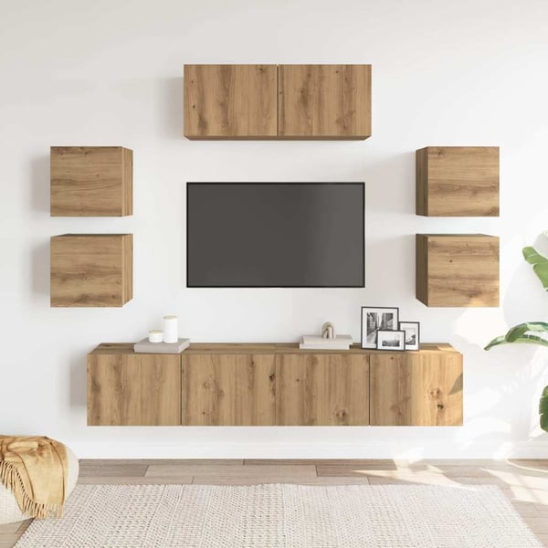 vidaXL TV-skapsett 7 deler veggmontert artisan eik konstruert tre