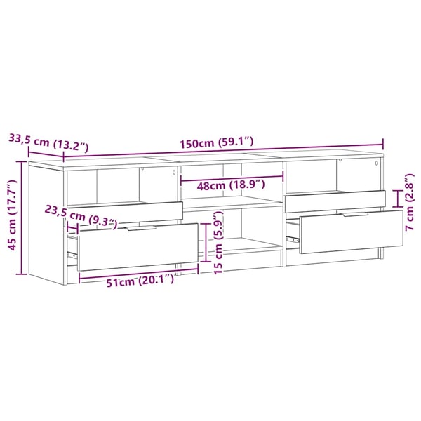vidaXL TV-benk artisan eik 150x33,5x45 cm konstruert tre