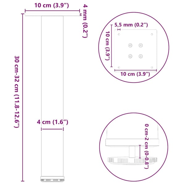 vidaXL Salongbordben 4 stk naturstål 30–32 cm stål
