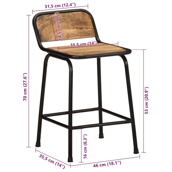 vidaXL Barkrakker 2 stk 46x35,5x70 cm grovt heltre mangotre