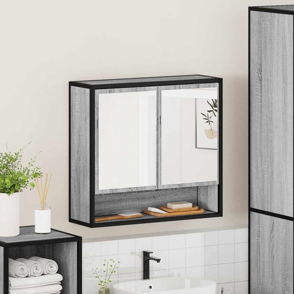 vidaXL Baderomsskap med speil grå sonoma 65x20x60 cm konstruert tre