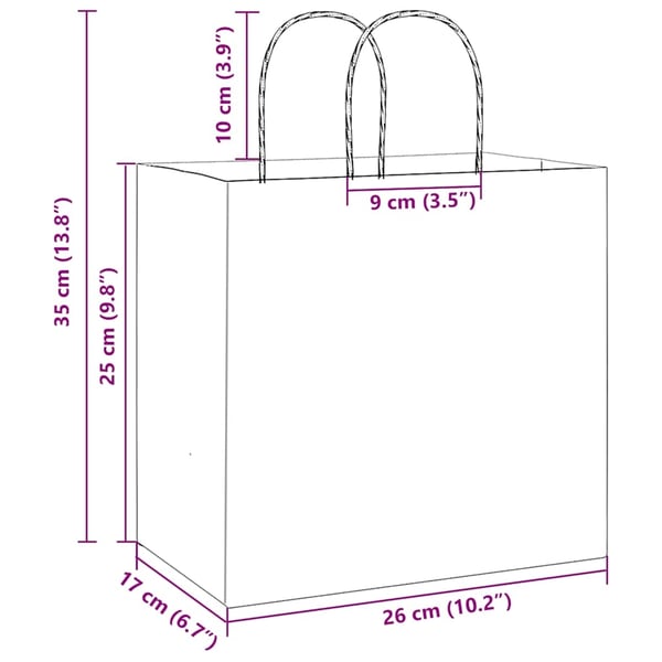 vidaXL Papirposer 250 stk med håndtak rød 26x17x25 cm