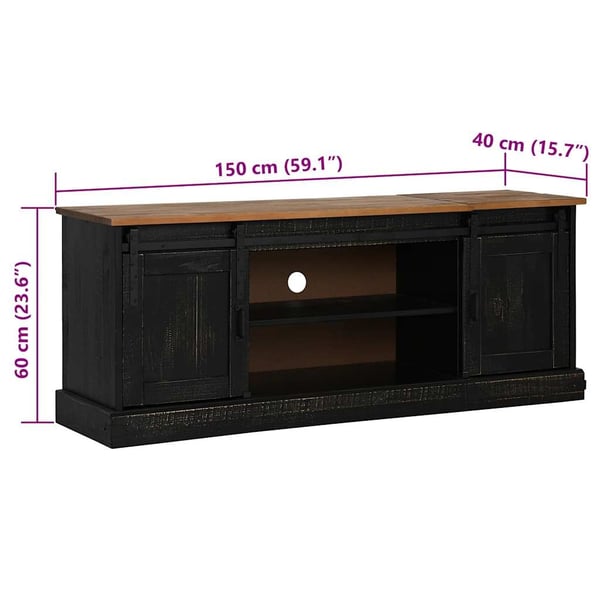 vidaXL TV-bänk HALDEN 2 skjutdörrar svart 150x40x60 cm massivt trä