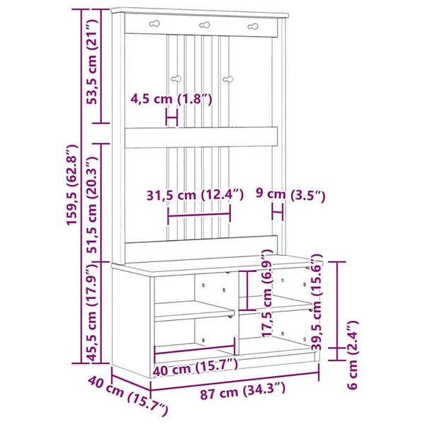 vidaXL Halltre SANDNES 87x40x159,5 cm heltre furu