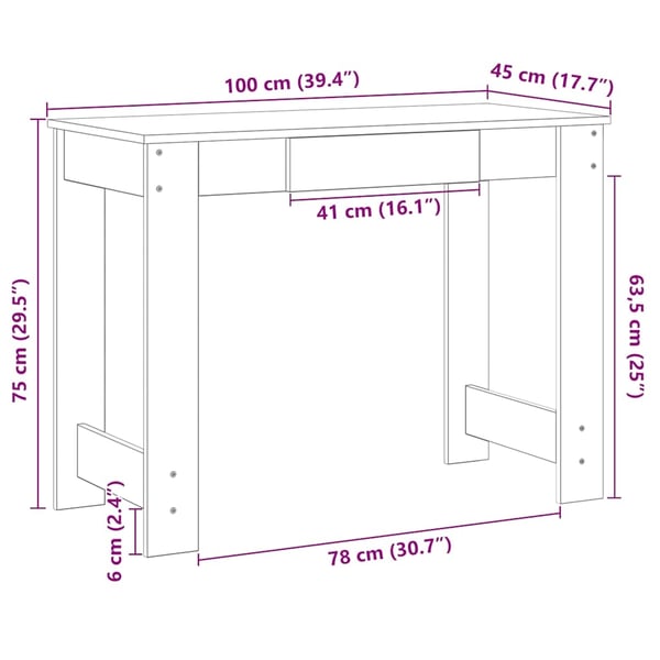 vidaXL Skrivebord sonoma eik 100x45x75 cm konstruert tre