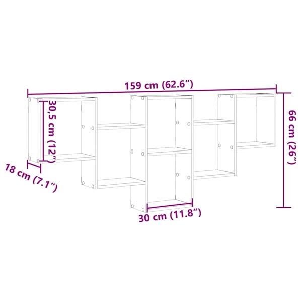 vidaXL Vegghylle røkt eik 159x18x66 cm konstruert tre