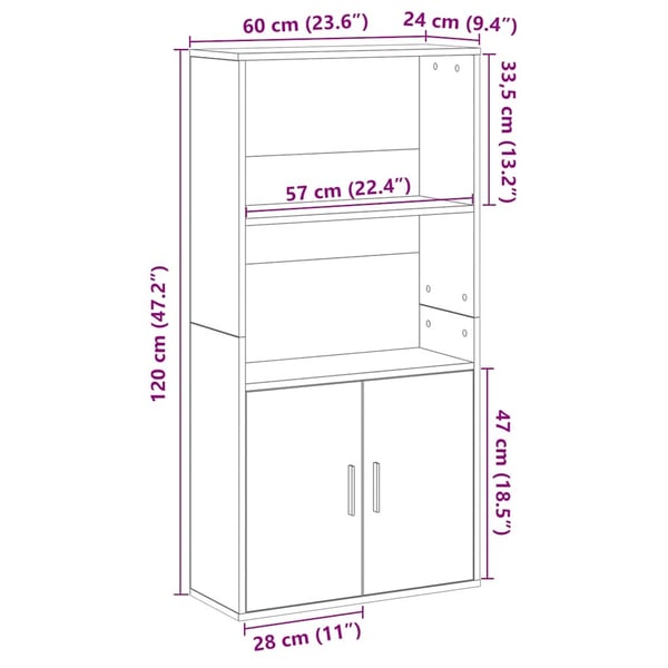vidaXL Bokhylle brun eik 60x24x120 cm konstruert tre