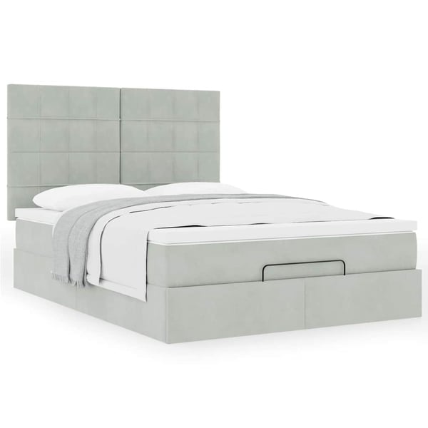 vidaXL Ottoman sängram med madrasser ljusgrå 140x200 cm sammet