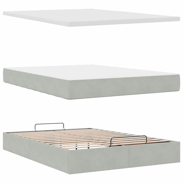 vidaXL Ottoman sängram med madrasser ljusgrå 140x200 cm sammet