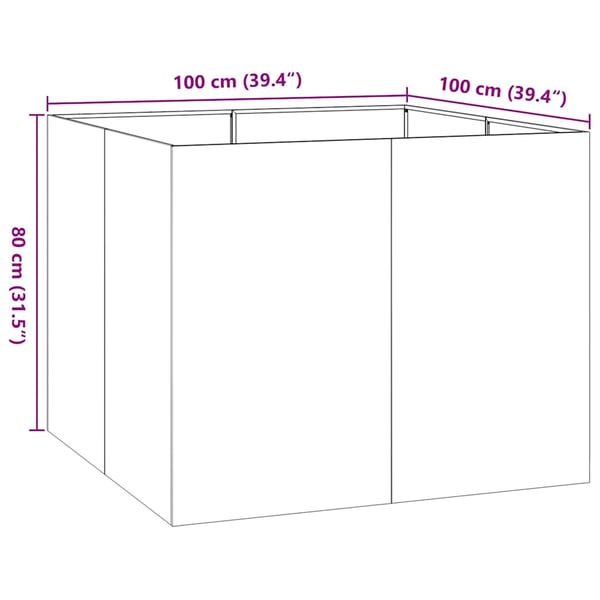 vidaXL Kukkalaatikko ruoste 100x100x80 cm säänkestävä teräs