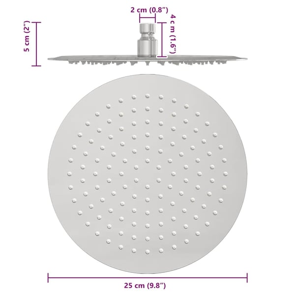 vidaXL regnbrusehoved 25 cm rund rustfrit stål 304