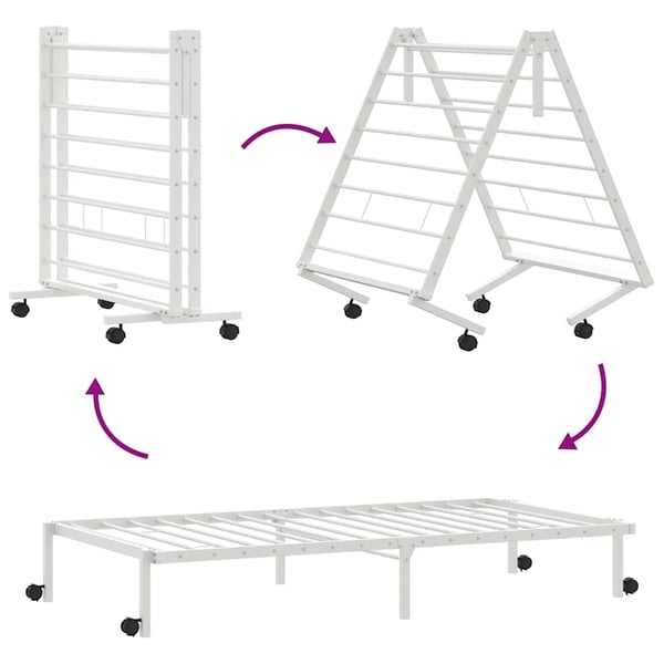 vidaXL Sengeramme uten madrass sammenleggbar hvit 90x190 cm stål