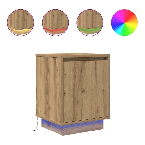 vidaXL Yöpöytäkaapit LED-valoilla 2 kpl Artisan Oak 38x34x50 cm