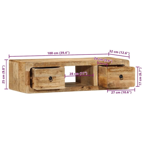 vidaXL Veggmontert TV-benk 100x32x25 cm grovt heltre mangotre