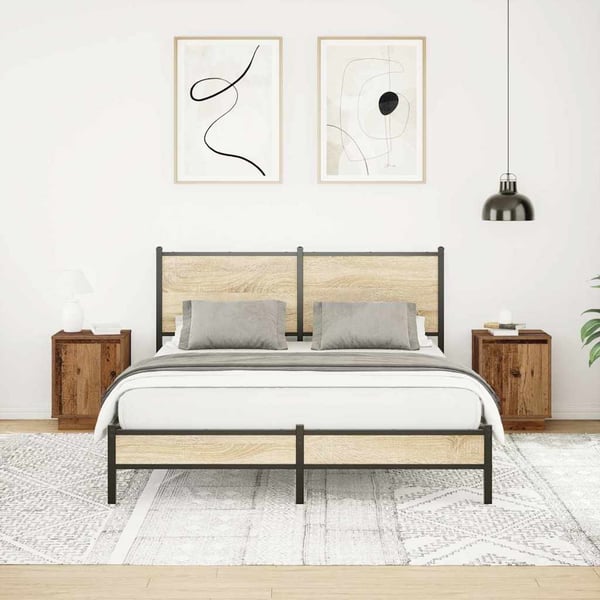 vidaXL Nattskap med LED-lys 2 stk gammelt tre 38x34x50 cm