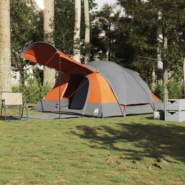 vidaXL Tunneltelt for camping 8 personer grå og oransje vanntett