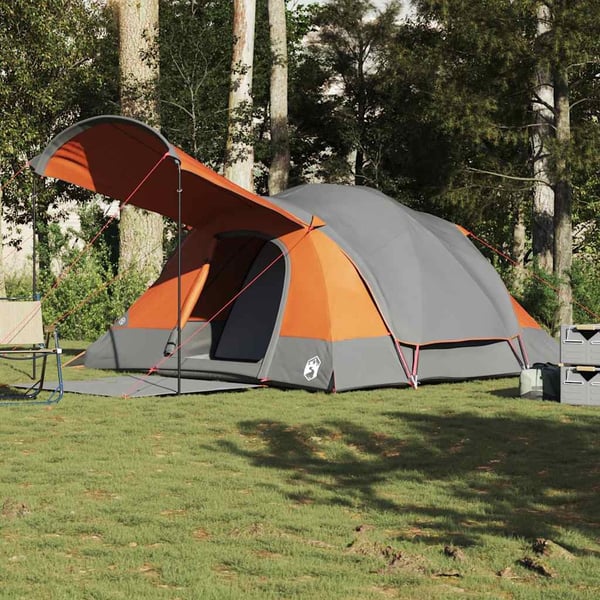 vidaXL Tunneltelt for camping 8 personer grå og oransje vanntett