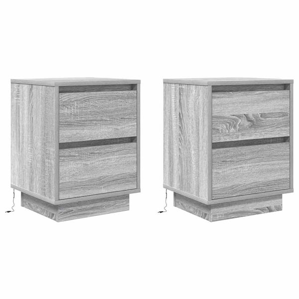 vidaXL Nattskap med LED-lys 2 stk grå sonoma 38x34x50 cm