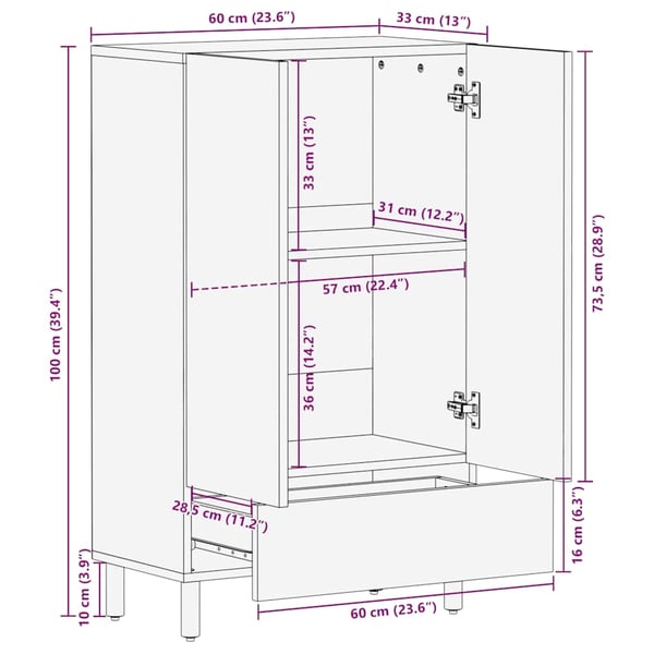 vidaXL skab 60x33x100 cm massivt mangotræ brun