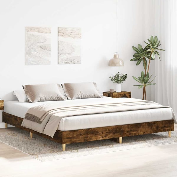vidaXL Sengeramme uten madrass røkt eik 160x200 cm konstruert tre