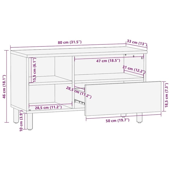 vidaXL TV-benk brun 80x33x46 cm heltre mango