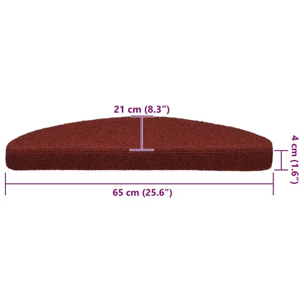 vidaXL Trappematter selvklebende 20 stk 65x21x4 cm bordeauxrød halvrund store