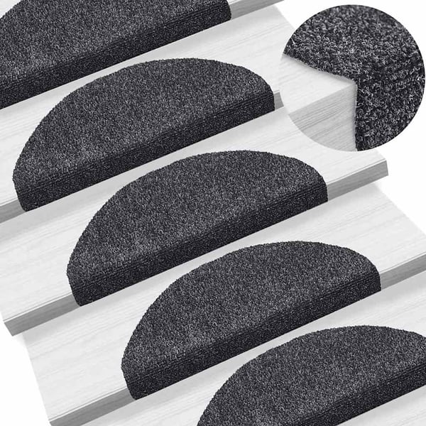 vidaXL Trappematter selvklebende 30 stk 65x21x4 cm mørkegrå halvrund store