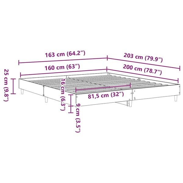 vidaXL Sengeramme uten madrass gammelt tre 160x200 cm konstruert tre