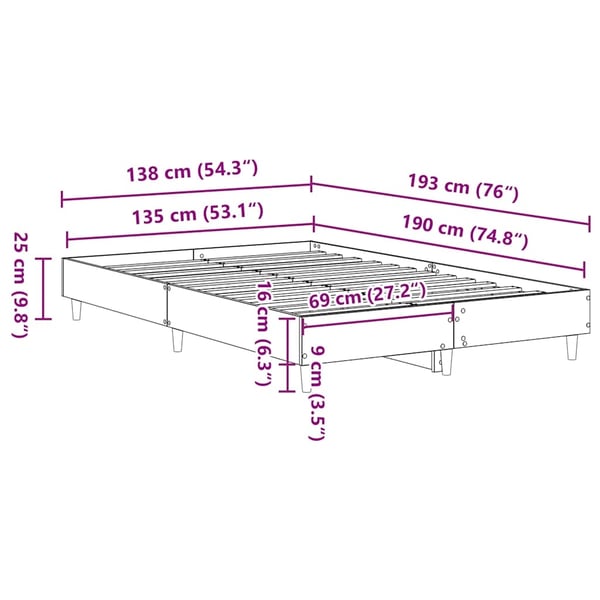 vidaXL Sengeramme uten madrass artisan eik 135x190cm konstruert tre