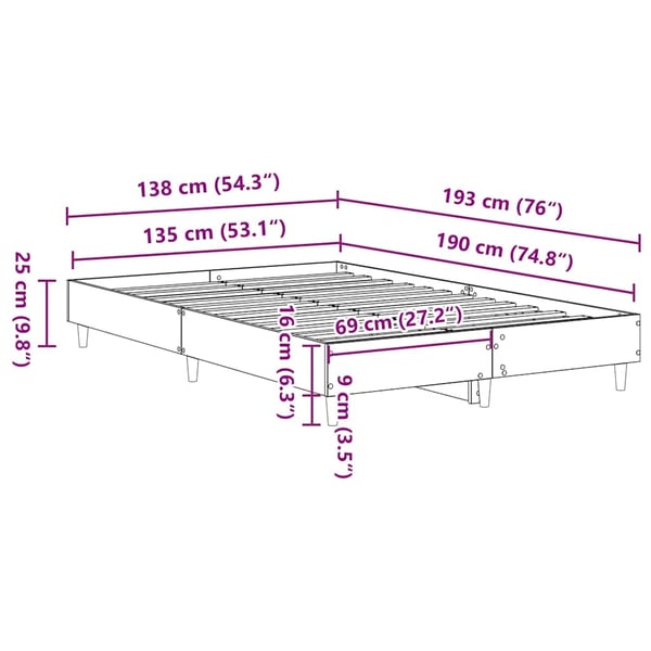 vidaXL Sengeramme uten madrass røkt eik 135x190 cm konstruert tre