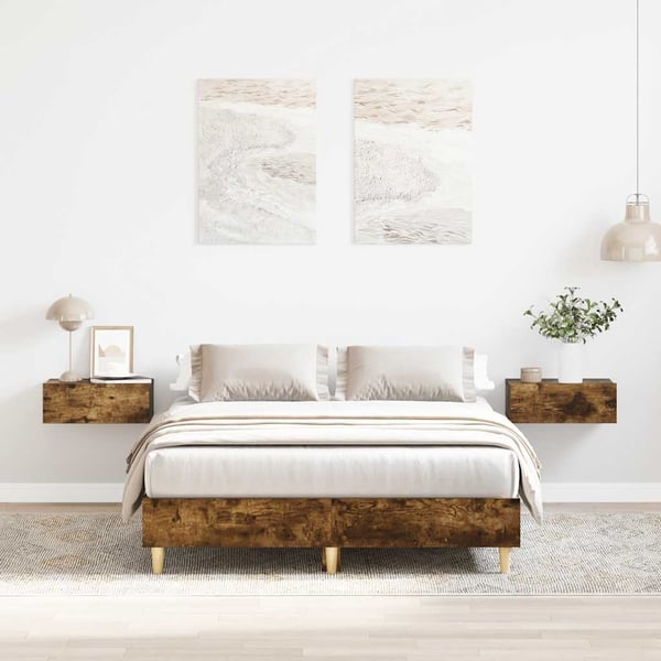 vidaXL Sengeramme uten madrass røkt eik 120x190 cm konstruert tre
