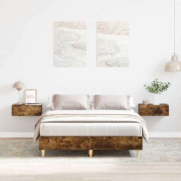 vidaXL Sengeramme uten madrass røkt eik 140x190 cm konstruert tre