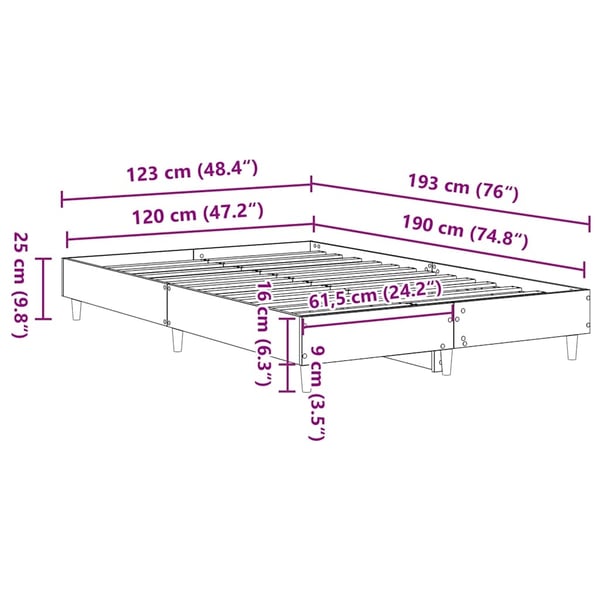 vidaXL Sengeramme uten madrass gammelt tre 120x190 cm konstruert tre