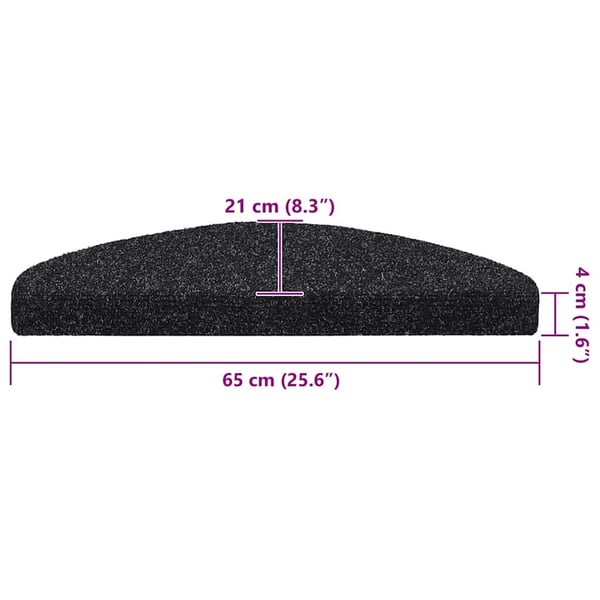 vidaXL trappemåtter selvklæbende 20 stk. 65x21x4 cm sorte halvrunde store