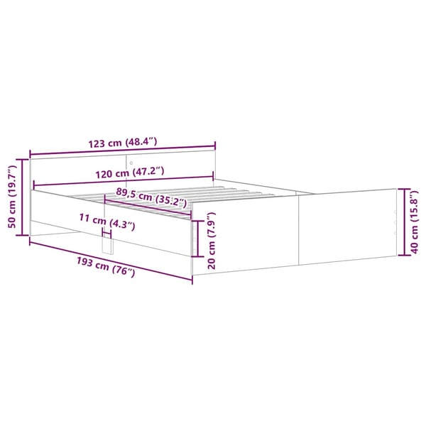 vidaXL Sengeramme uten madrass gammelt tre 120x190 cm konstruert tre