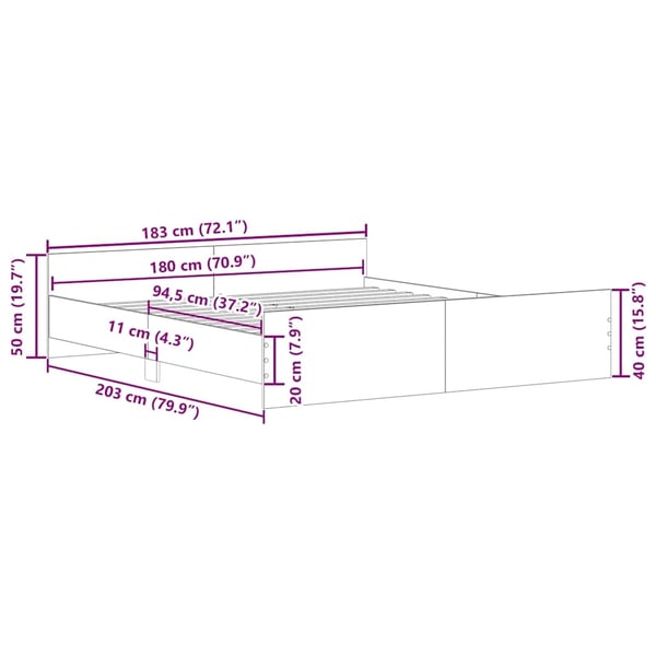 vidaXL Sengeramme uten madrass artisan eik 180x200 cm konstruert tre