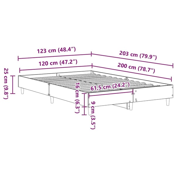 vidaXL Sengeramme uten madrass røkt eik 120x200 cm konstruert tre