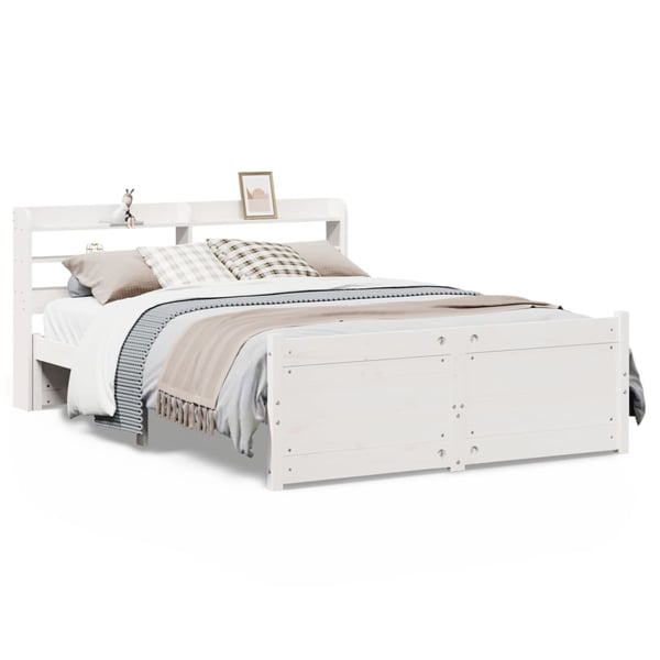 vidaXL Sengeramme med hovedgærde uden madras Hvid 140x190 cm
