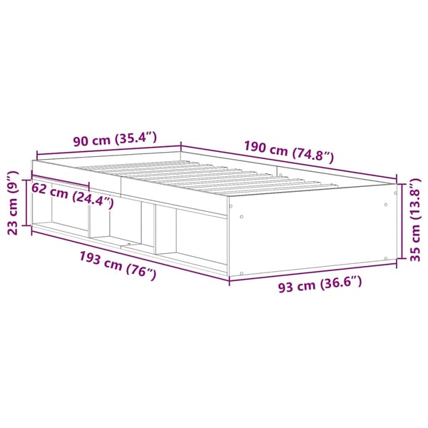 vidaXL Sengeramme uten madrass gammelt tre 90x190 cm konstruert tre