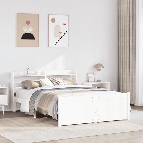 vidaXL Sengeramme med hodegavl hvit 120x200 cm heltre furu