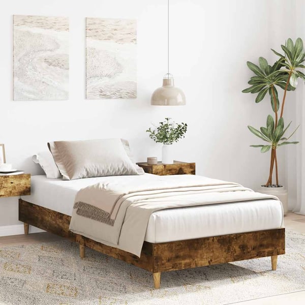 vidaXL Sengeramme uten madrass røkt eik 90x190 cm konstruert tre