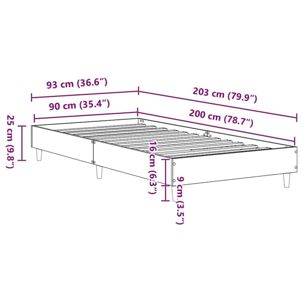 vidaXL Sängynrunko Ei Patjaa Musta 90x200 cm Engineered Wood