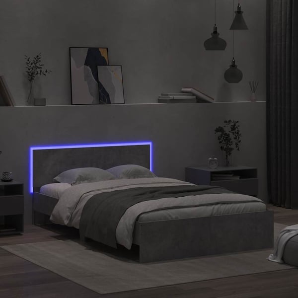 vidaXL Sengeramme med hodegavl og LED betonggrå 140x200 cm