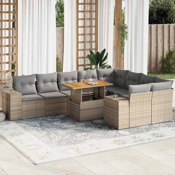 vidaXL sofasæt til haven 10 dele med hynder polyrattan akacietræ beige