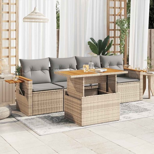 vidaXL sofasæt til haven 5 dele med hynder polyrattan og akacie beige