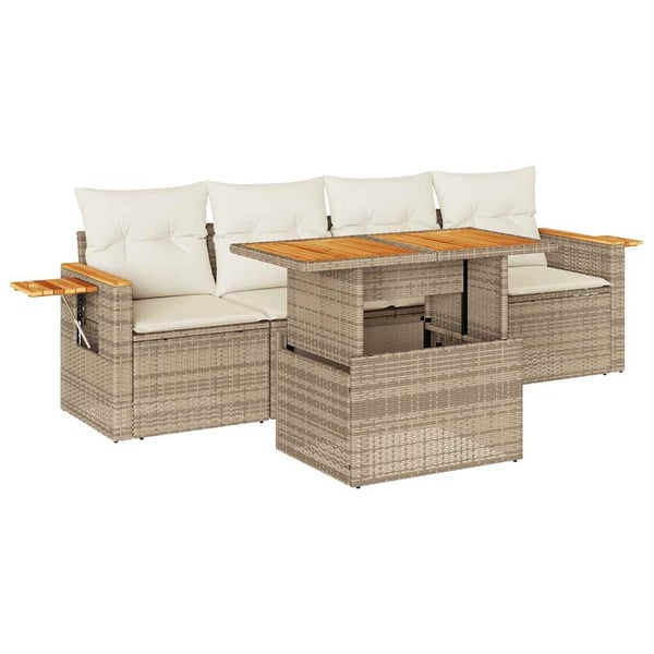 vidaXL sofasæt til haven 5 dele med hynder polyrattan og akacie beige