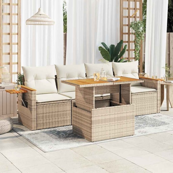 vidaXL sofasæt til haven 5 dele med hynder polyrattan og akacie beige