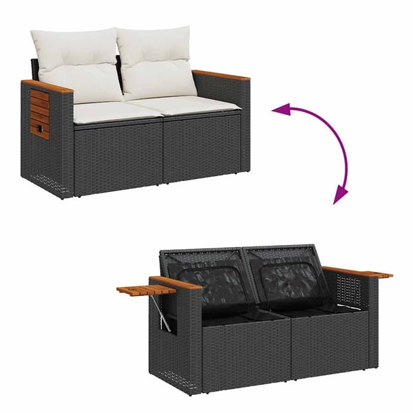 vidaXL sofasæt til haven 7 dele med hynder polyrattan akacietræ sort