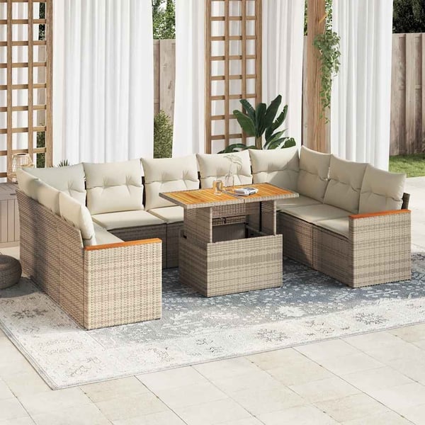 vidaXL sofasæt til haven 10 dele med hynder polyrattan akacietræ beige